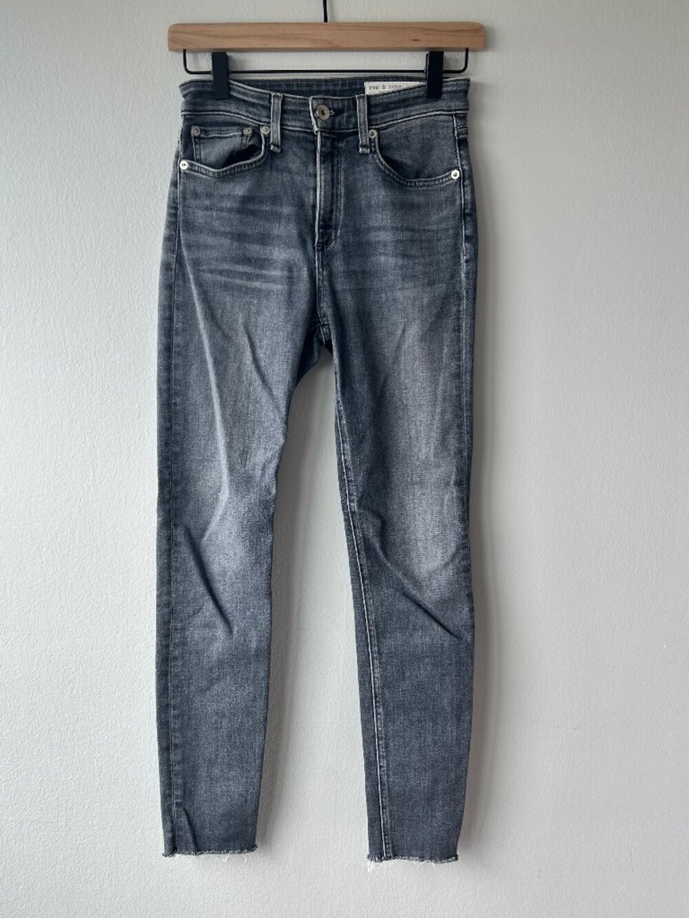 Rag & Bone Nina High Rise Ankle Skinny Jeans Universe Gray Wash Raw Hem 24